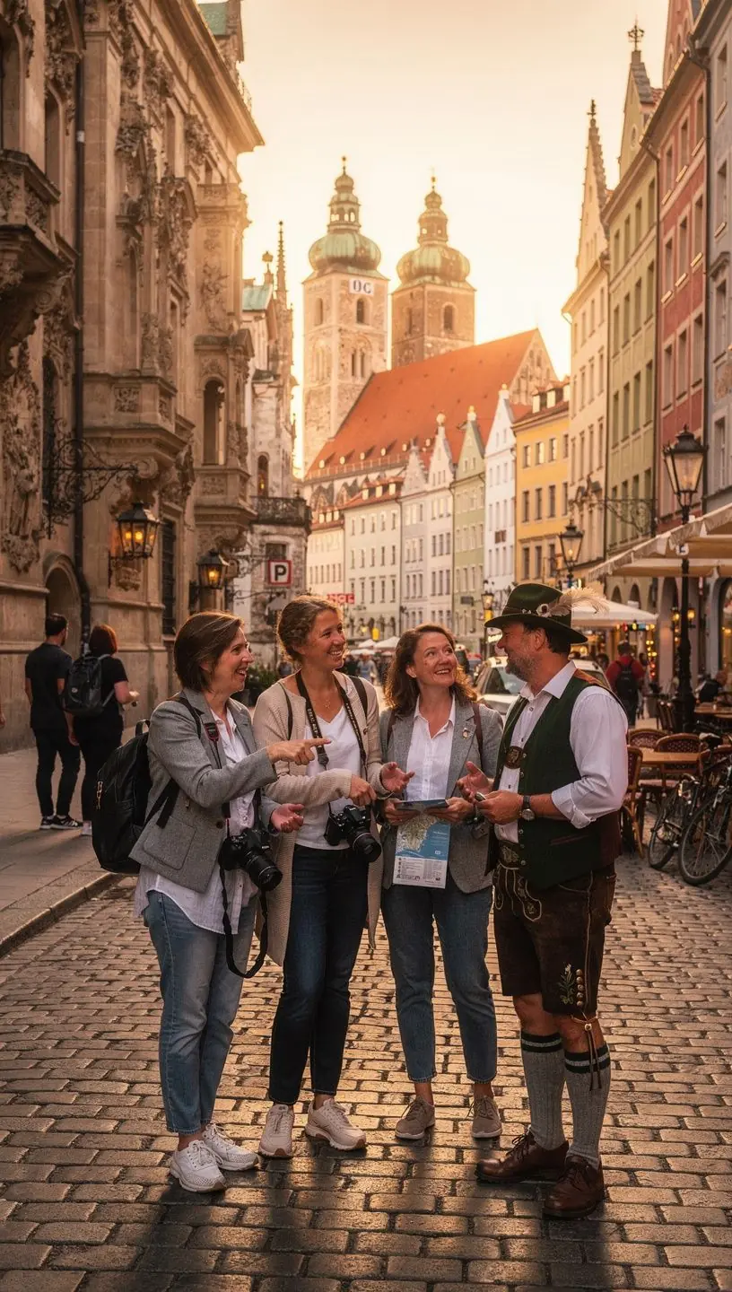 Reisender liest Informationen aus einem gedruckten Reiseführer während eines Spaziergangs.